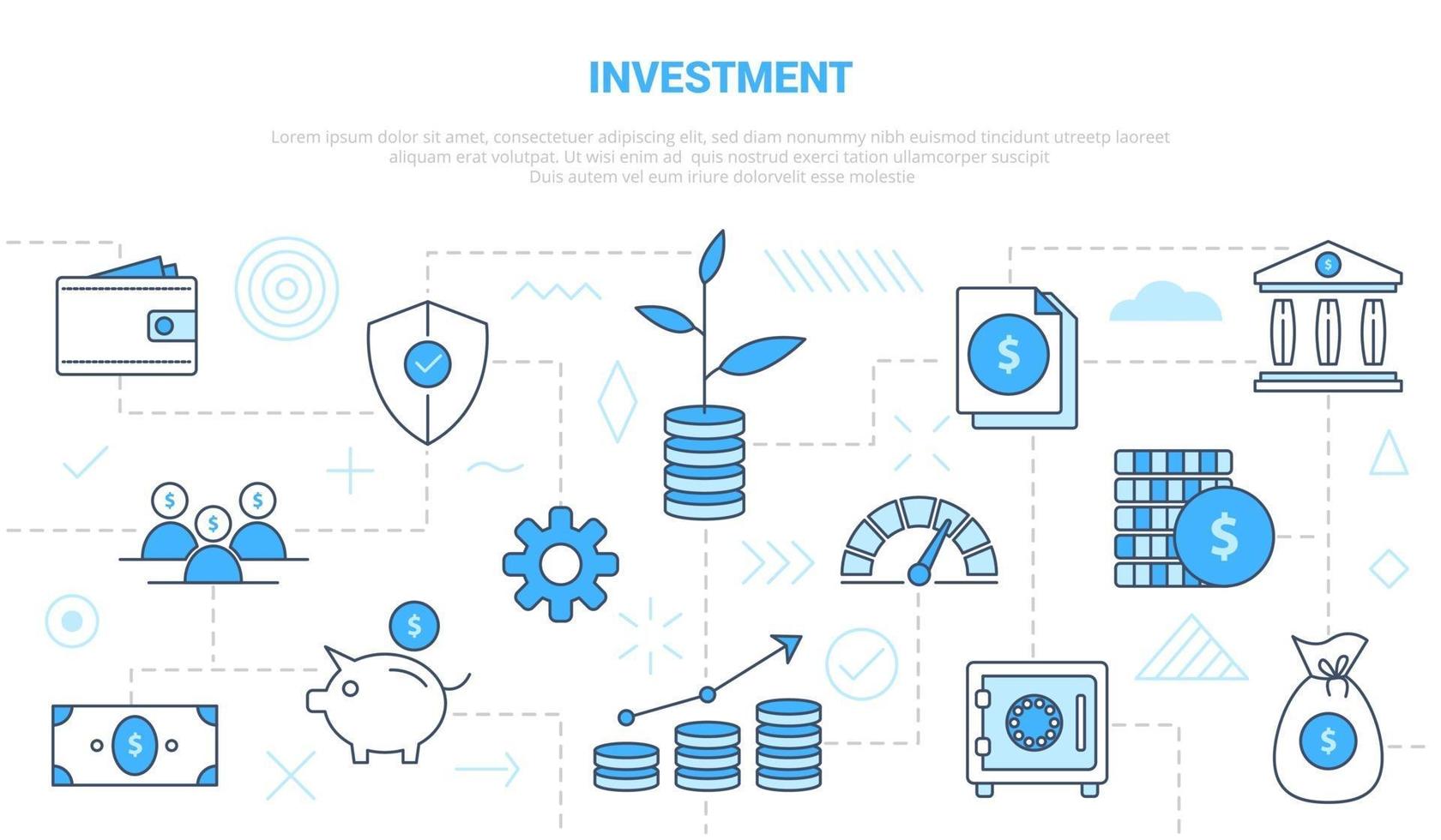 concepto de inversión empresarial con estilo de línea de iconos vector