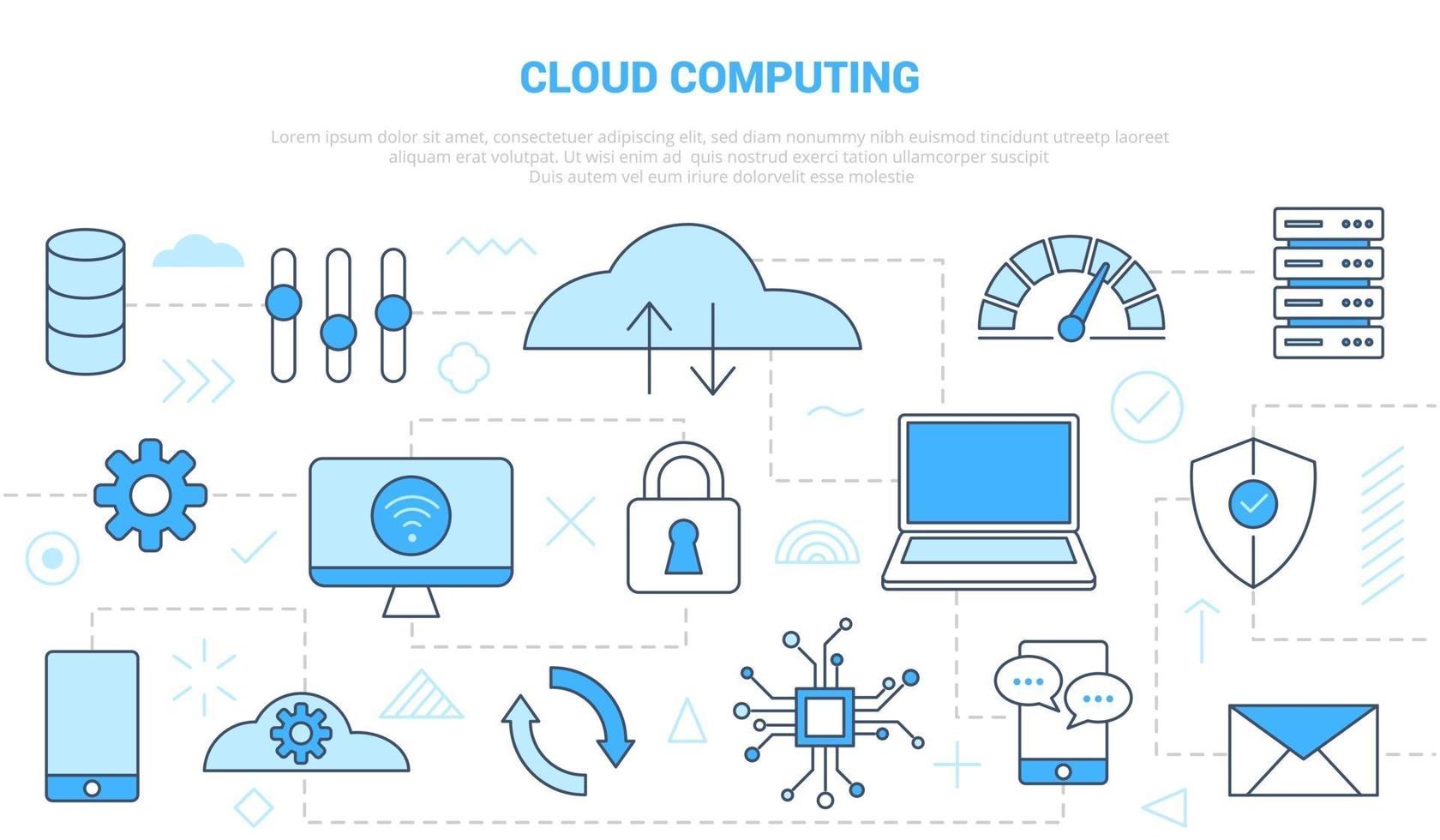 concepto de computación en la nube con estilo de línea de iconos vector