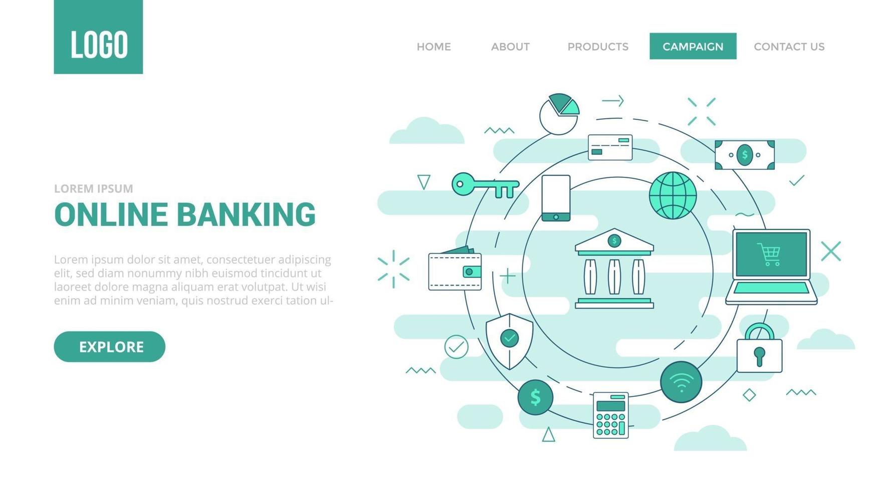 online banking concept with circle icon for website template vector