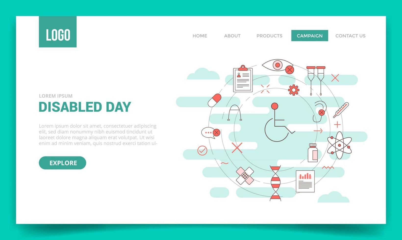 disabled day concept with circle icon for website template vector