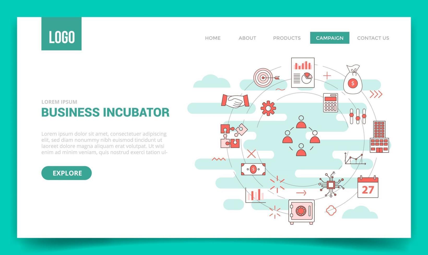 business incubator concept with circle icon for website template vector