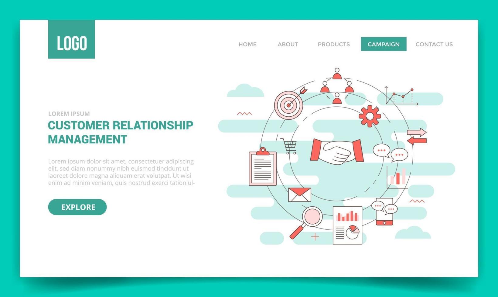 crm customer relationship management concept with circle icon vector