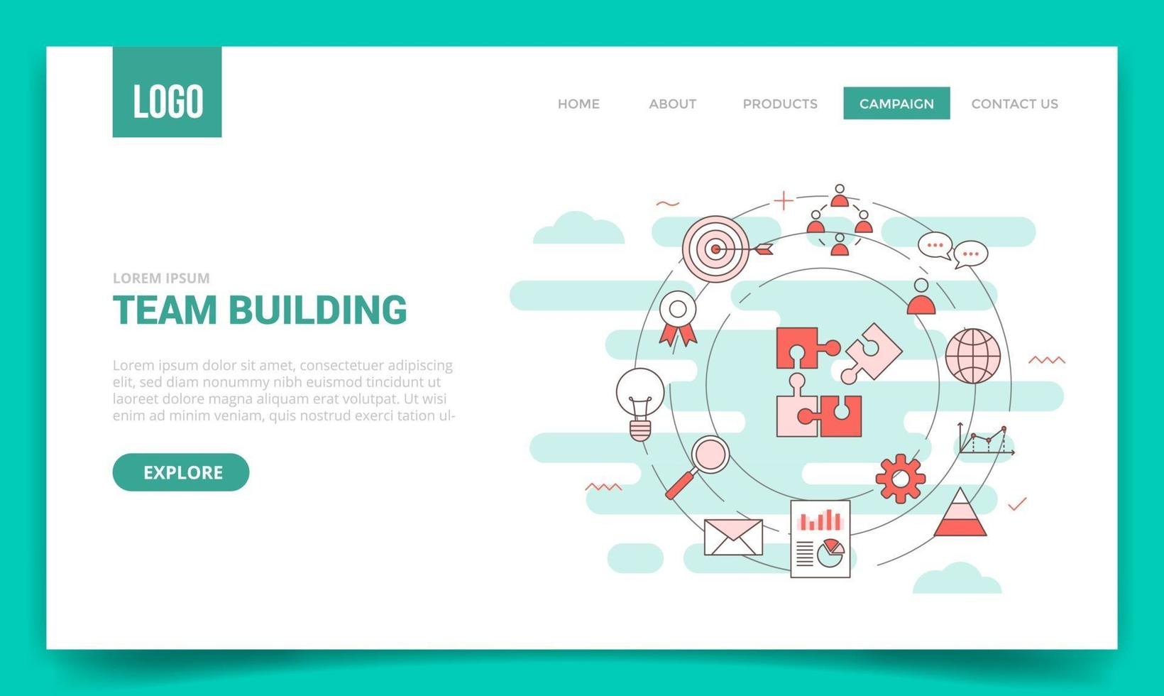 team building concept with circle icon for website template vector