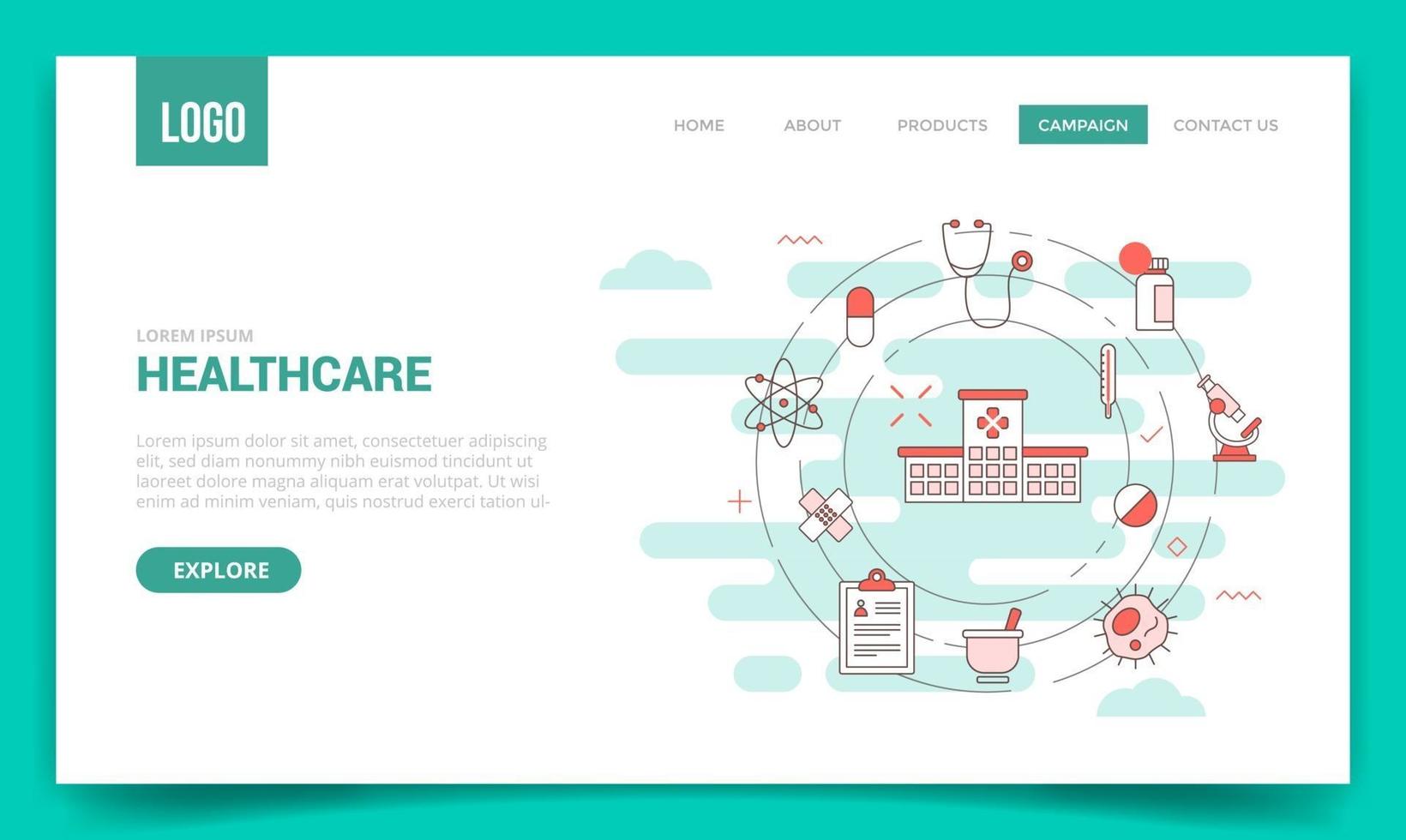healthcare concept with circle icon for website template vector