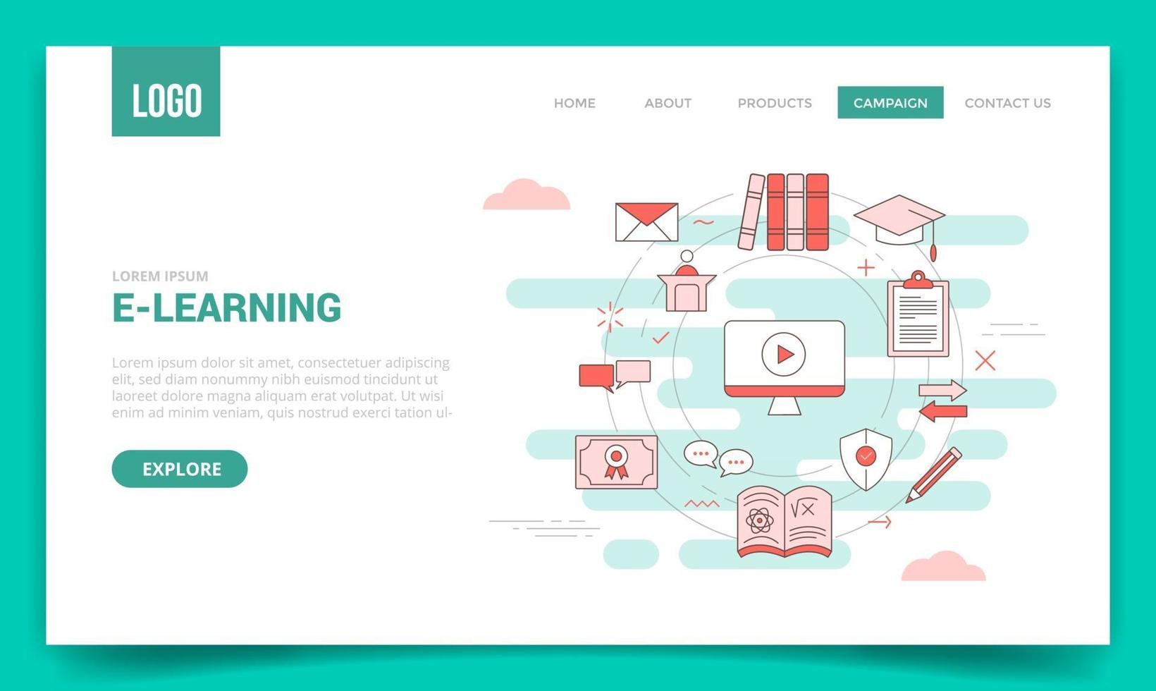 e-learning concept video vector