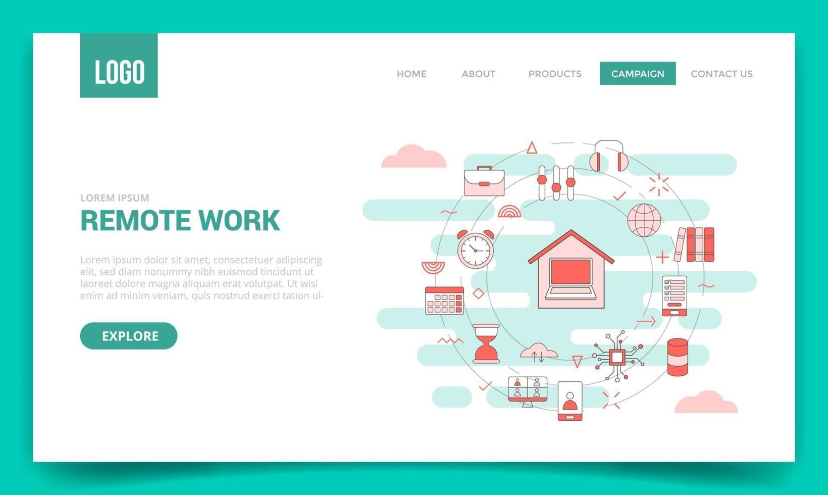 remote work concept with circle icon for website template vector