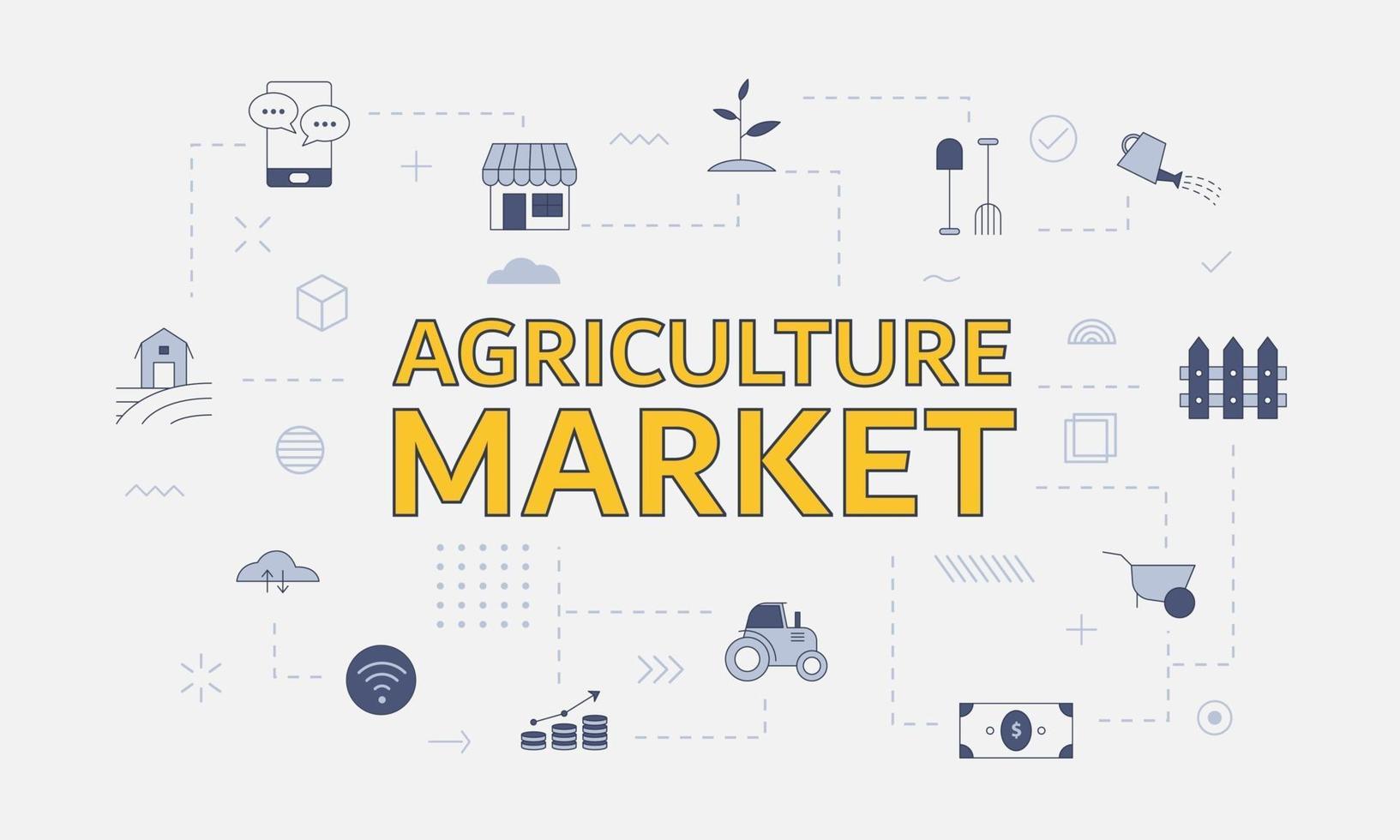 Concepto de mercado agrícola con conjunto de iconos con gran palabra vector