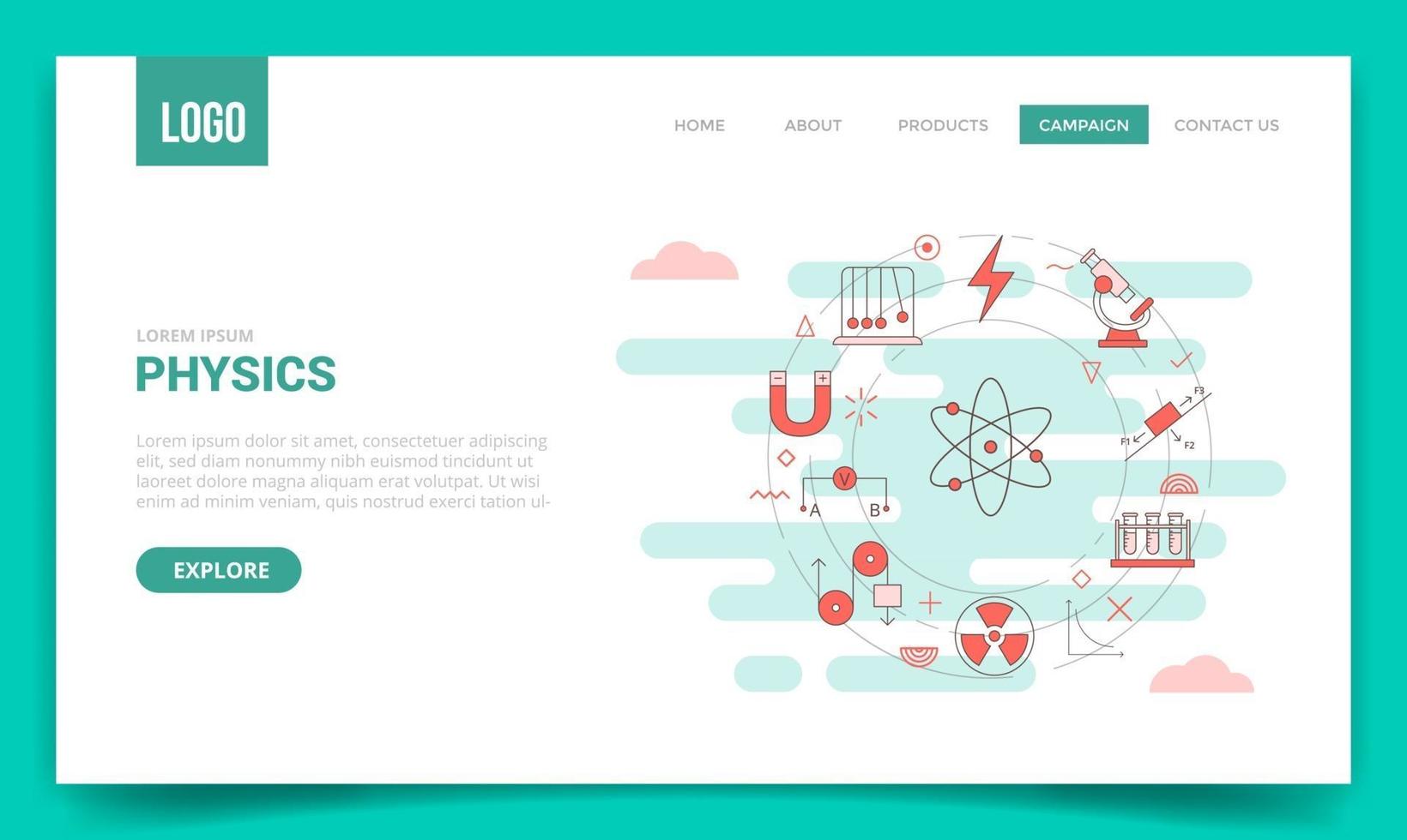 physics concept with circle icon for website template vector