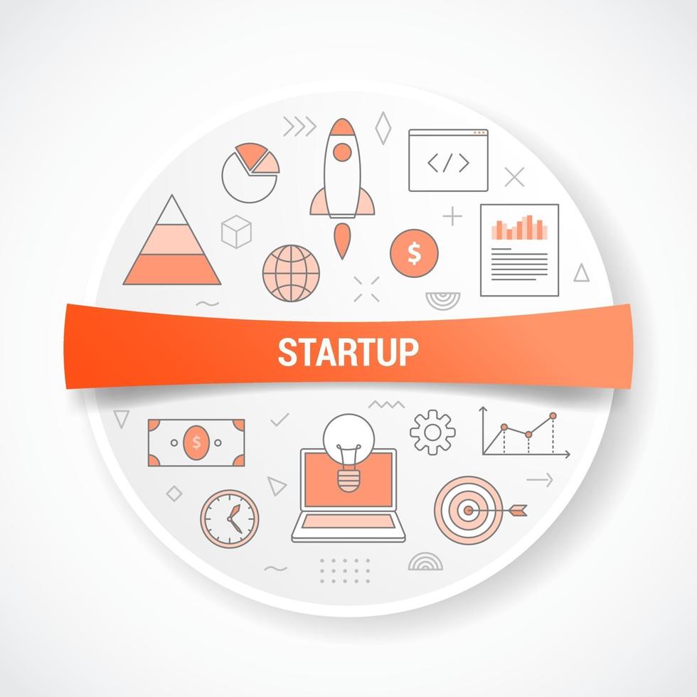 startup business with icon concept with round or circle shape vector