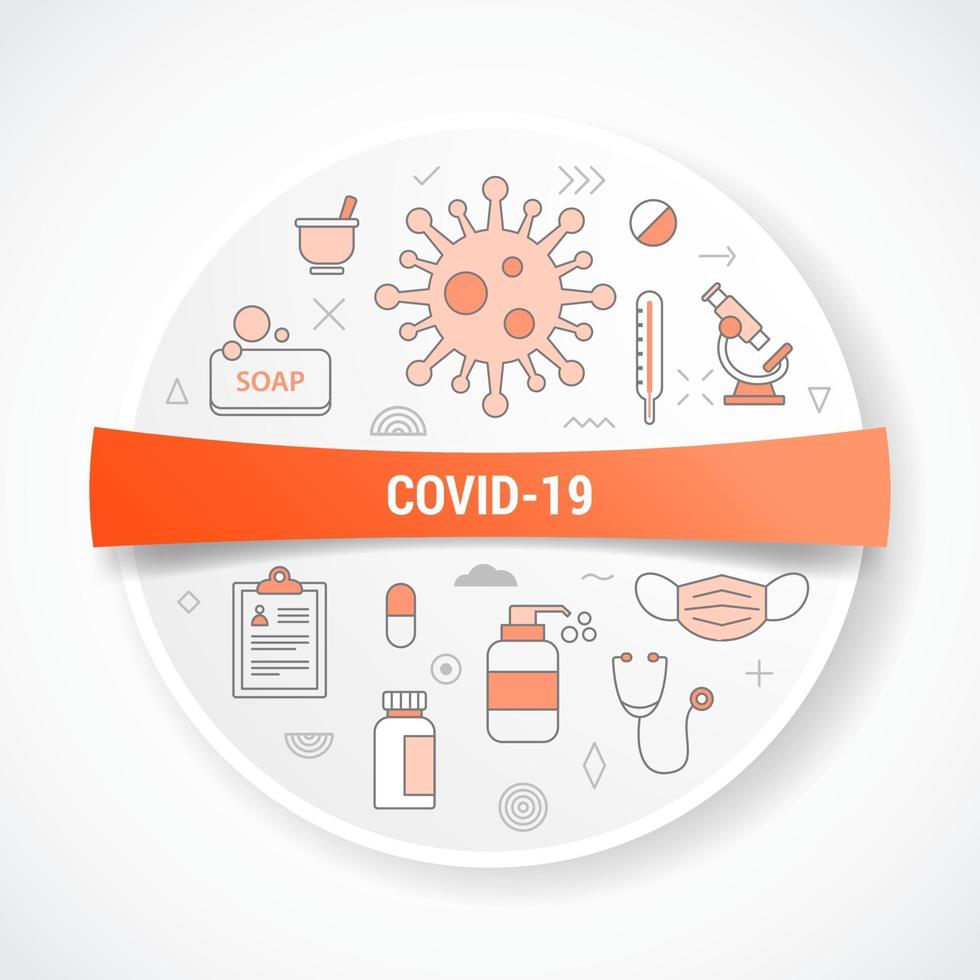 covid-19 or coronavirus with icon concept with round or circle shape vector