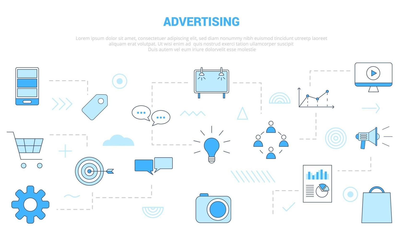 concepto de marketing digital publicitario con banner de plantilla de conjunto de iconos vector