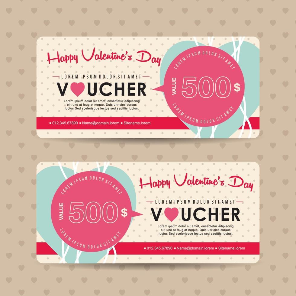 Valentines day Gift voucher discount coupon template vector