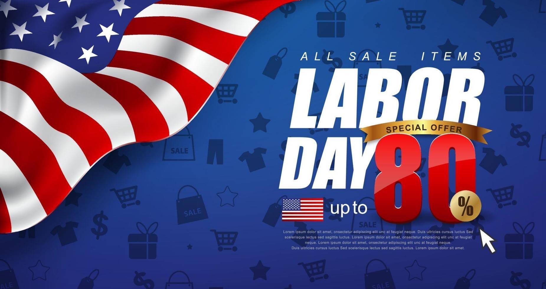 Labor day sale promotion banner template with American flag vector