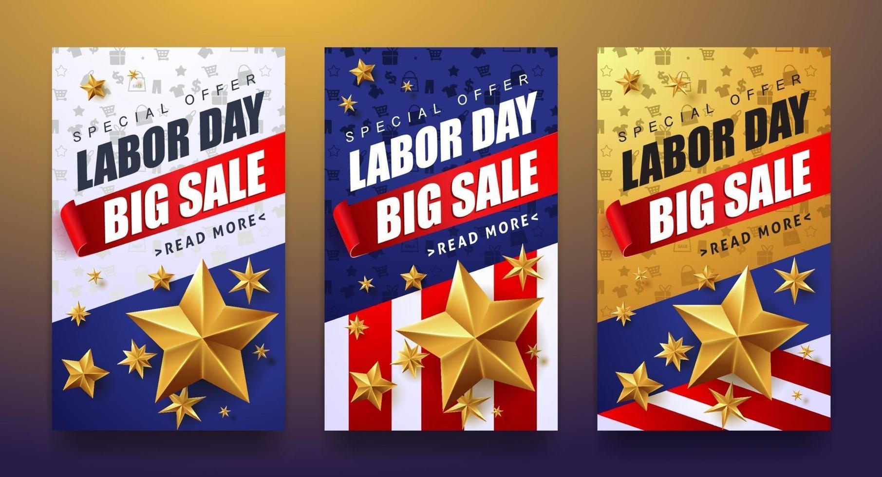 Labor day sale promotion banner template with American flag vector