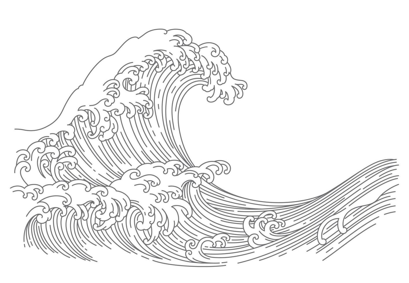 Ilustración de vector de arte de línea de onda japonesa.