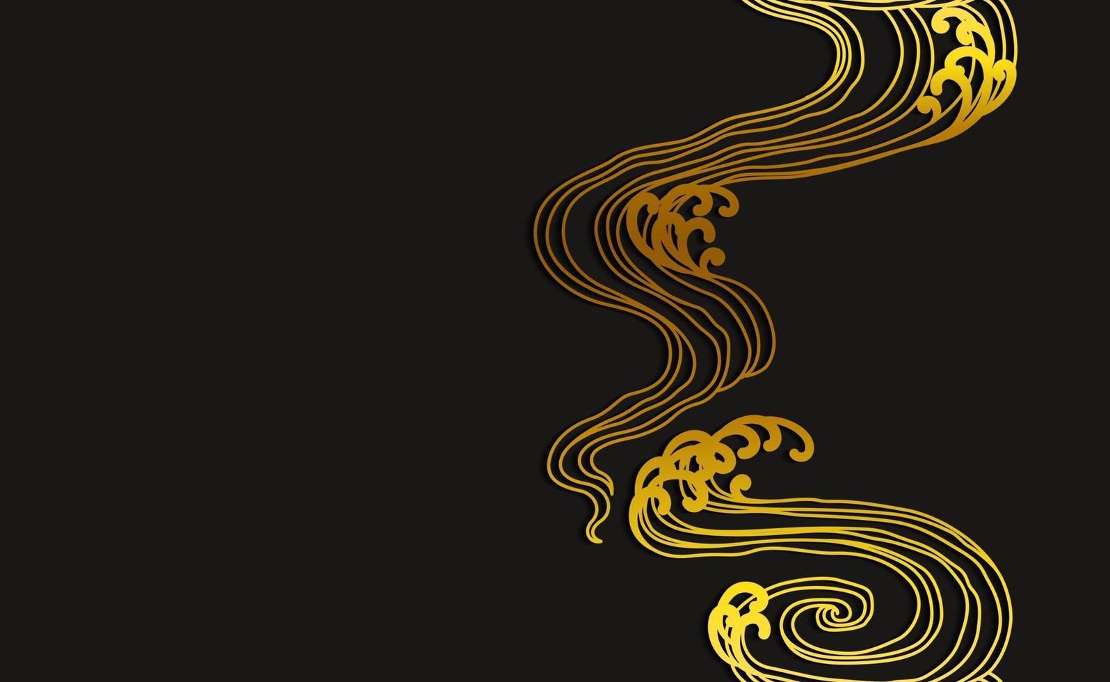 Water wave art seamless background. Golden line minimal asian style. vector