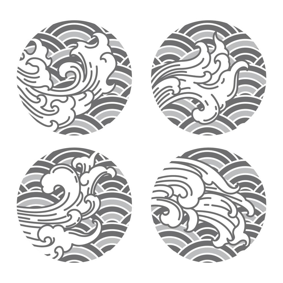 traditional water wave line art in moon shape 3349113 Vector Art at