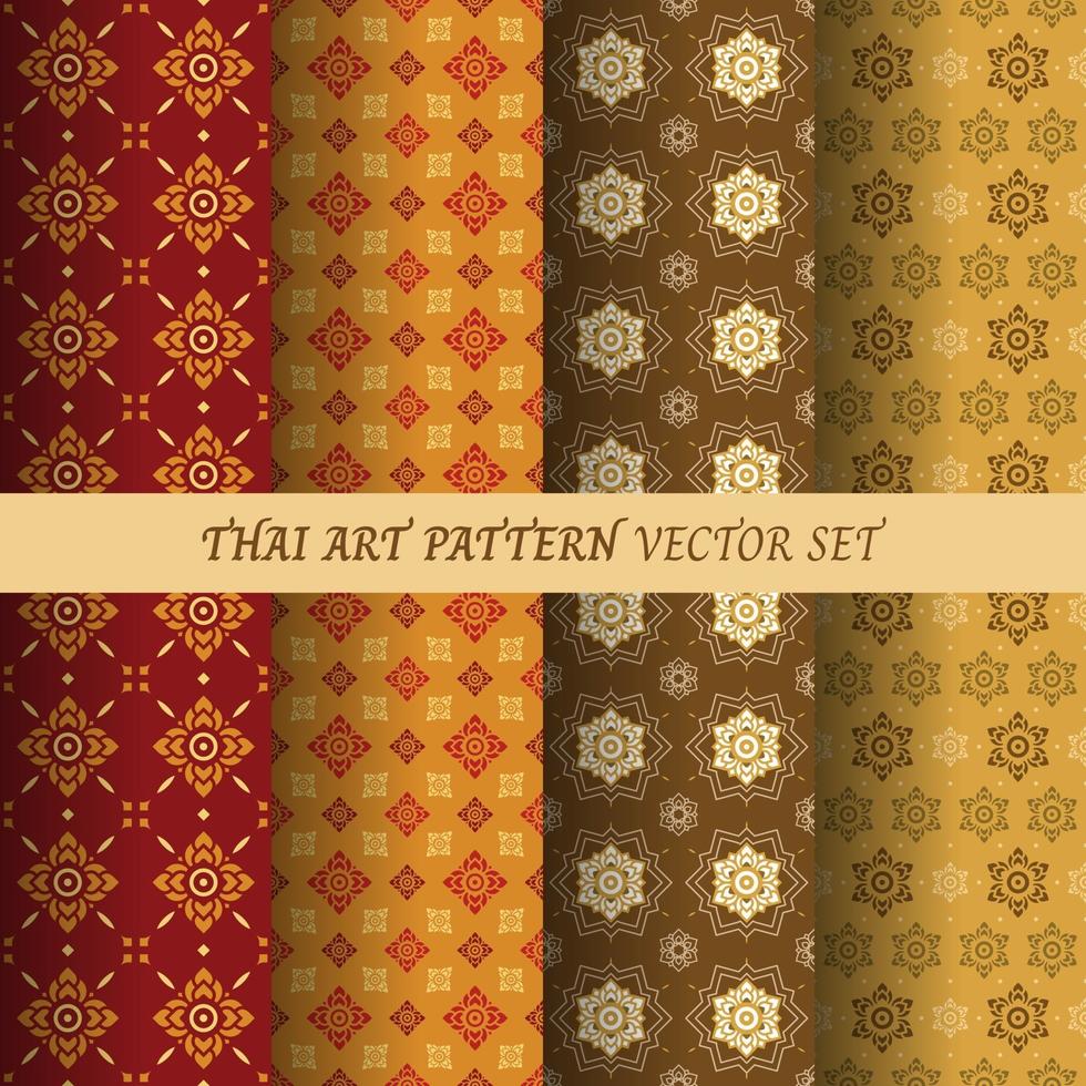 Thai flower pattern seamless wallpaper vector set illustration.