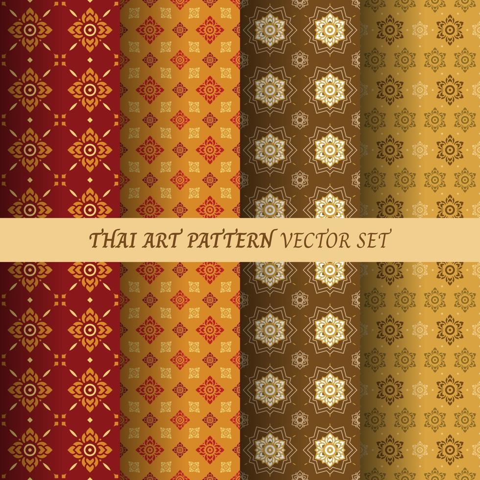 Thai flower pattern seamless wallpaper vector set illustration.