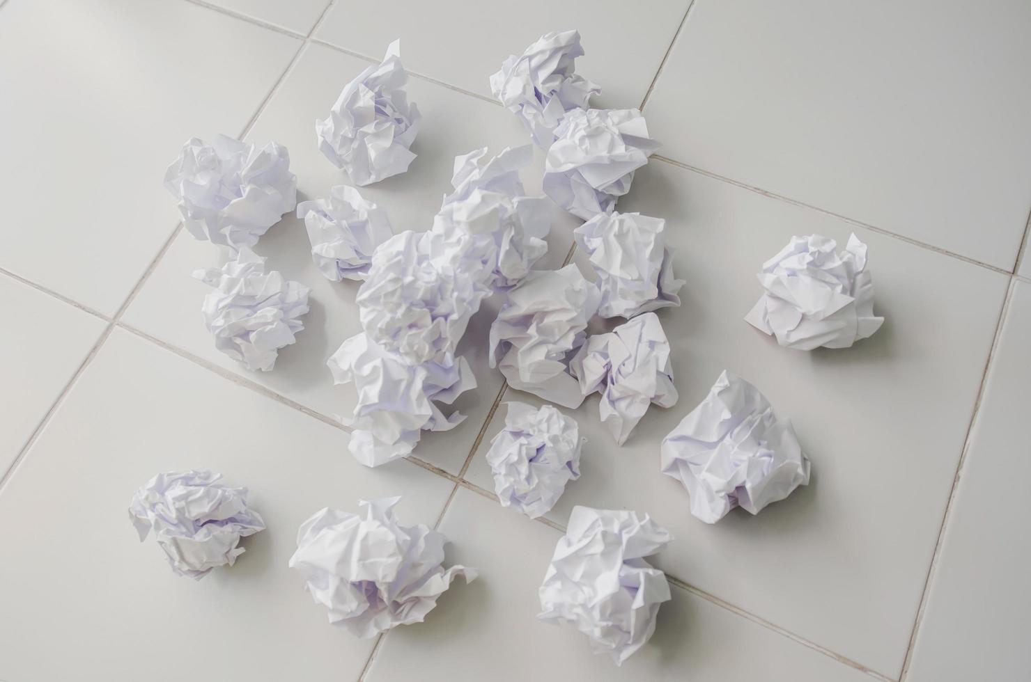 No idea and fail concept, Human hand holding crumpled paper and trash. photo