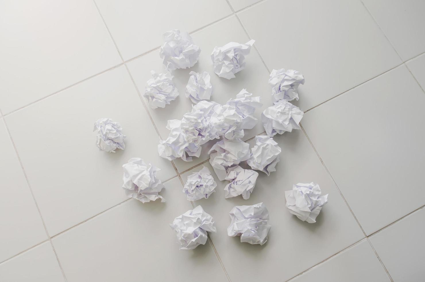 No idea and fail concept, Human hand holding crumpled paper and trash. photo