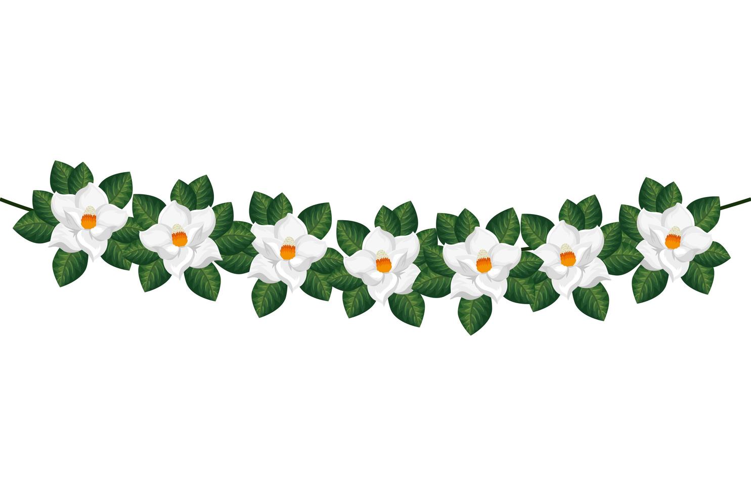 decoration of flowers and leafs isolated icon vector