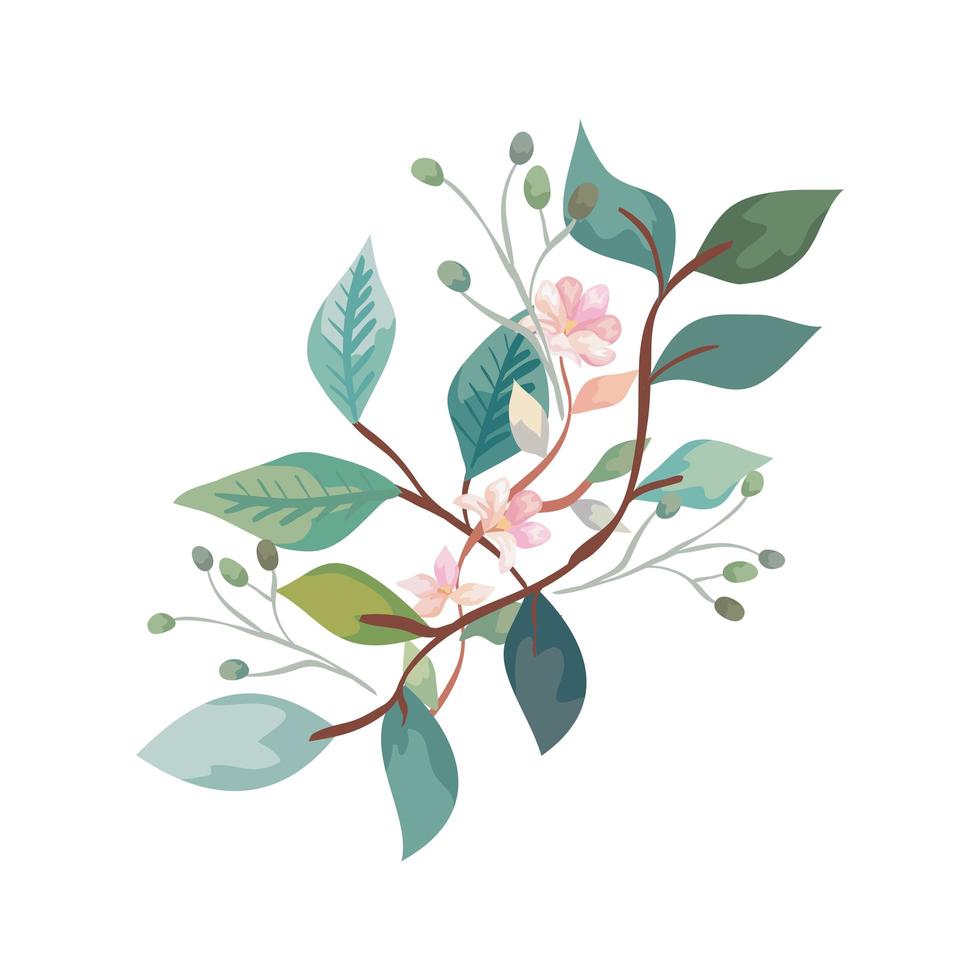 cute flowers with branches and leafs isolated icon vector