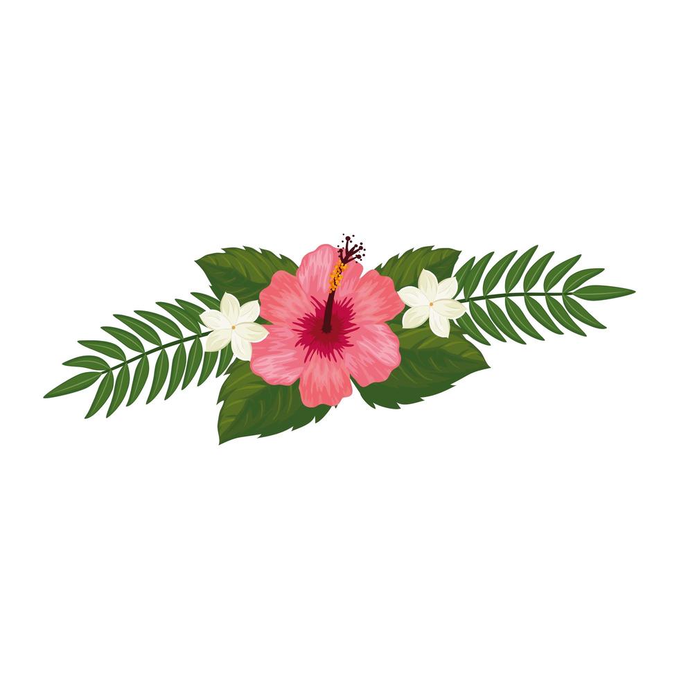 cute flower with branches and leafs isolated icon vector