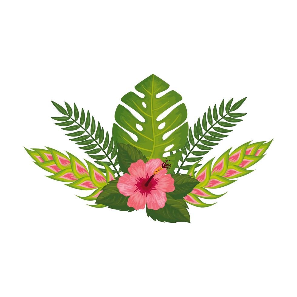cute flower with branches and leafs isolated icon vector