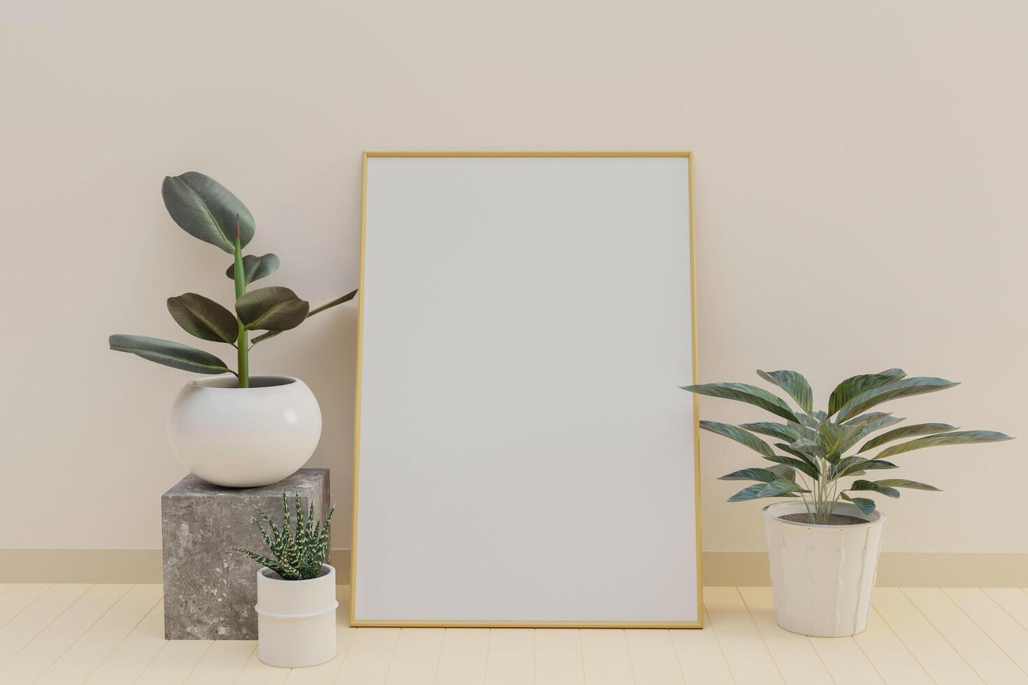 A picture frame on the floor with a flower vase. photo