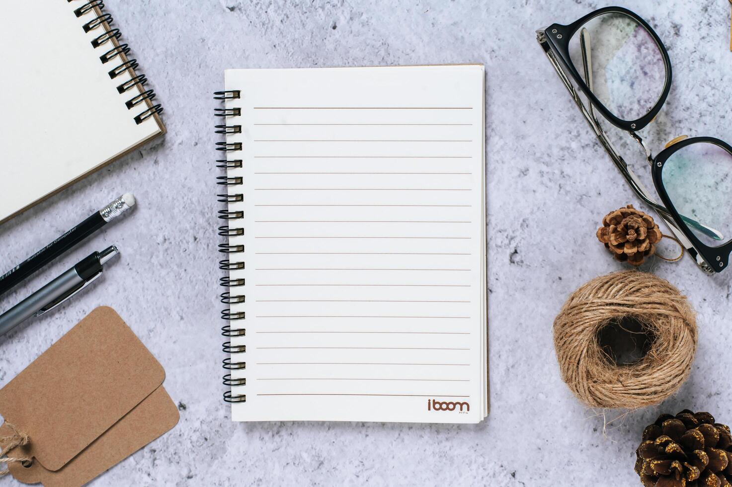 Stationary set with clear notepad, top view photo