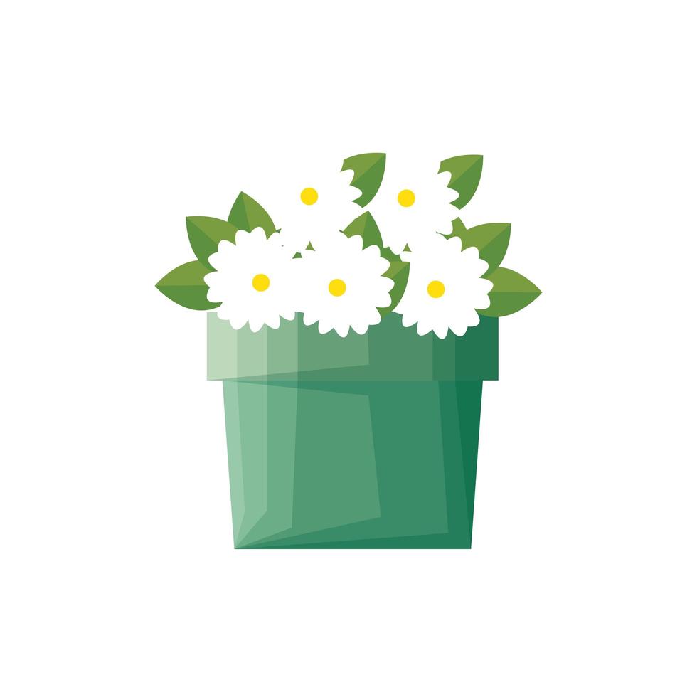 Flowers and leaves inside pot vector design