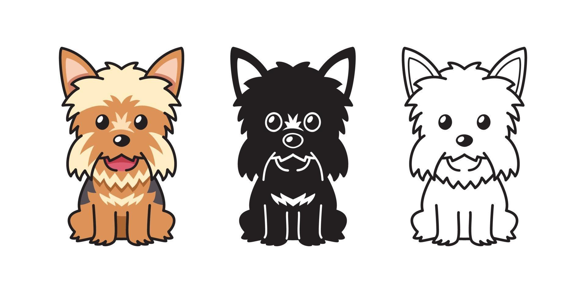 Vector cartoon set of yorkshire terrier dog