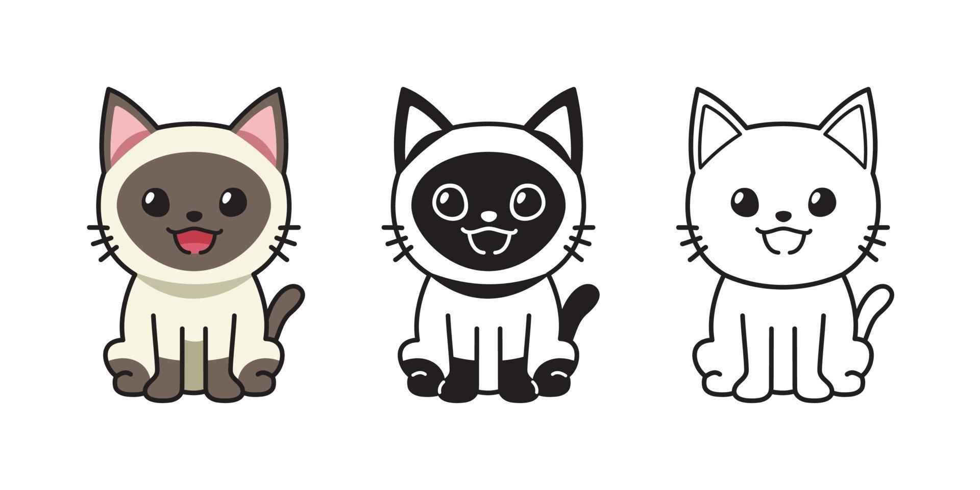 Vector cartoon set of siamese cat