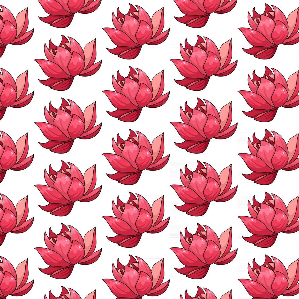 Tropical pattern with exotic flowers in cartoon style vector