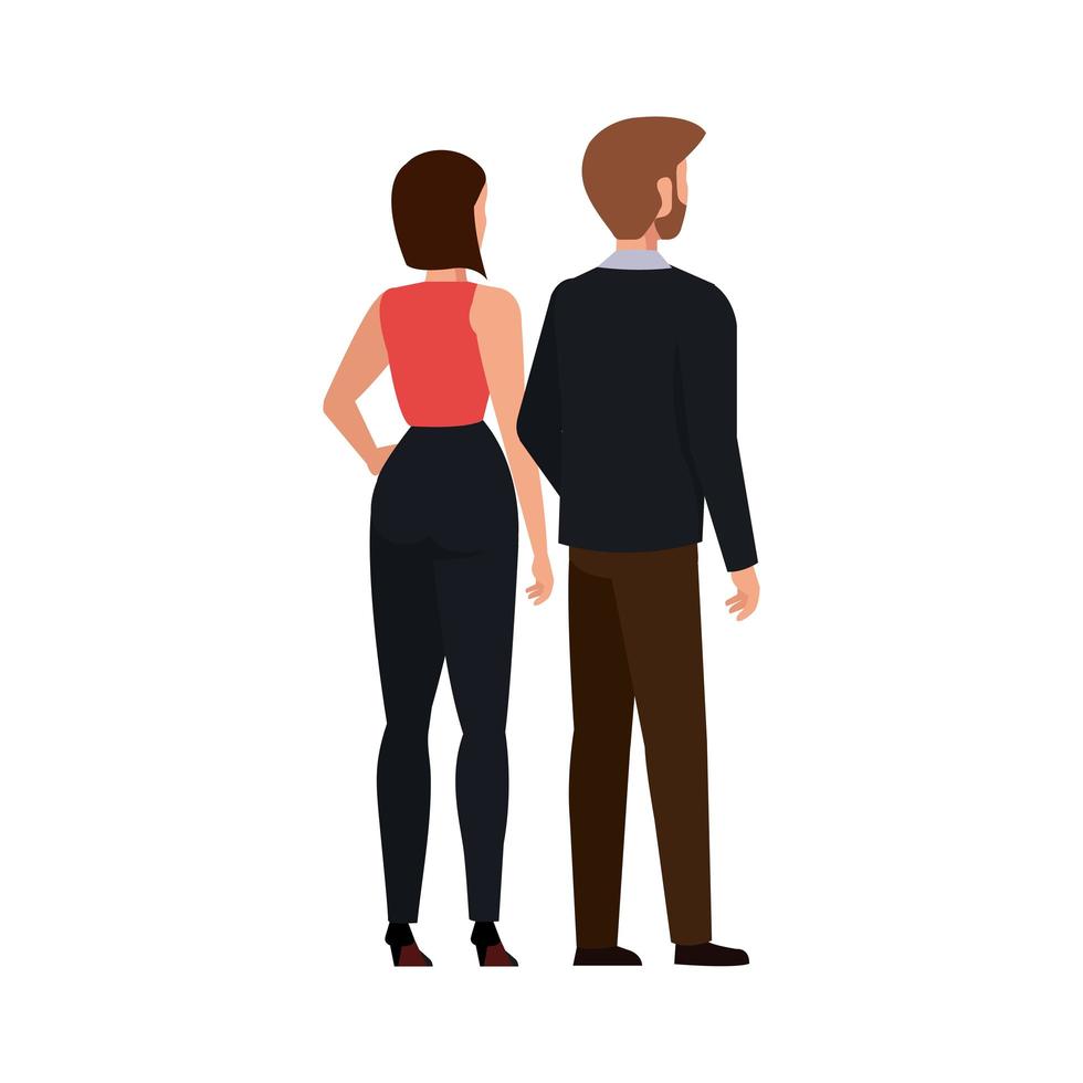 espalda, pareja de negocios, elegante, avatar, carácter vector