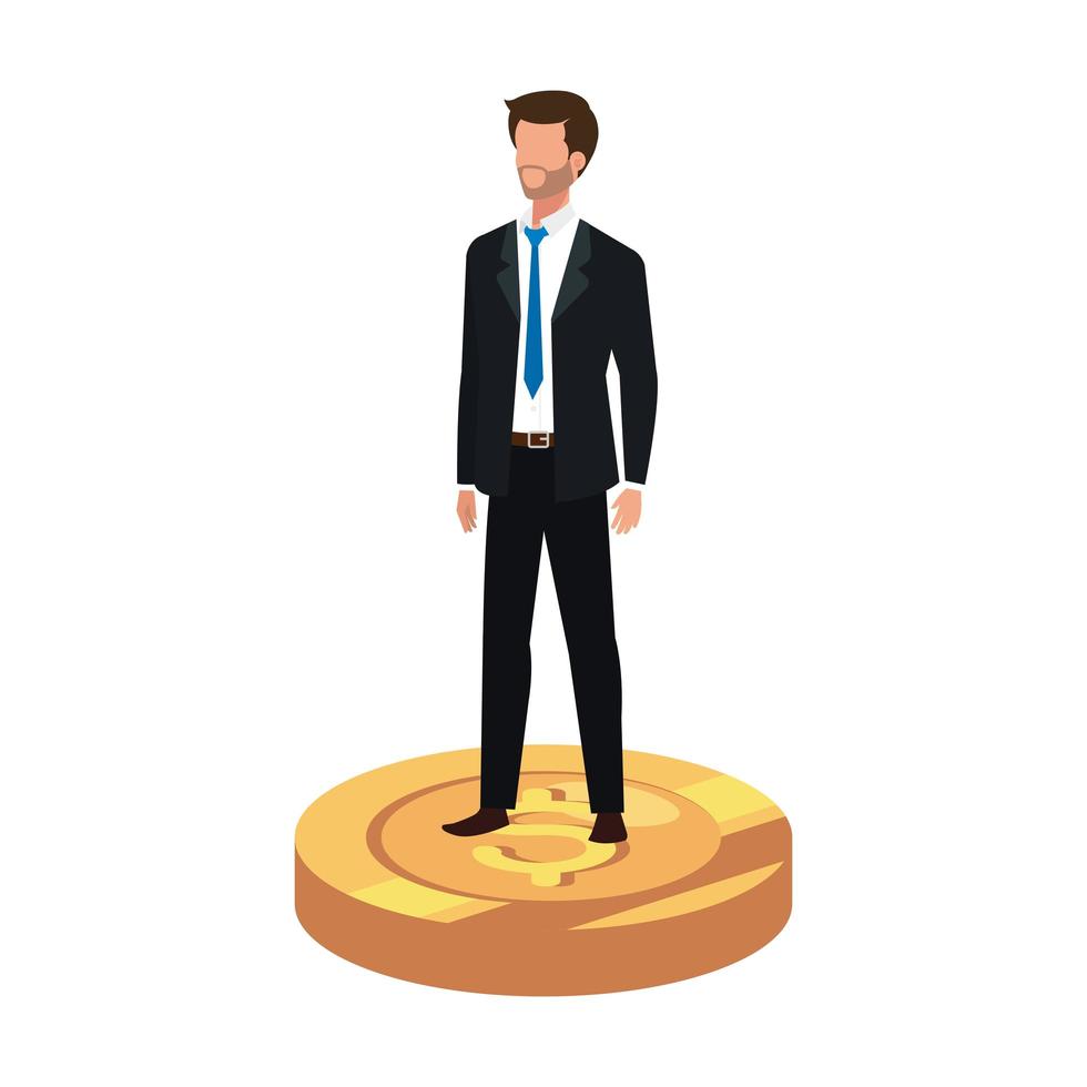 businessman elegant over coin isolated icon vector