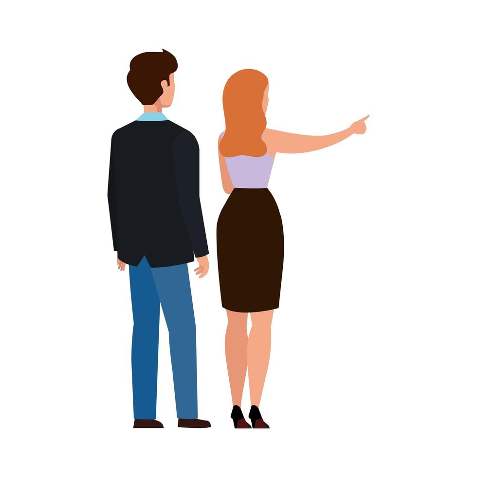 espalda, pareja de negocios, elegante, avatar, carácter vector