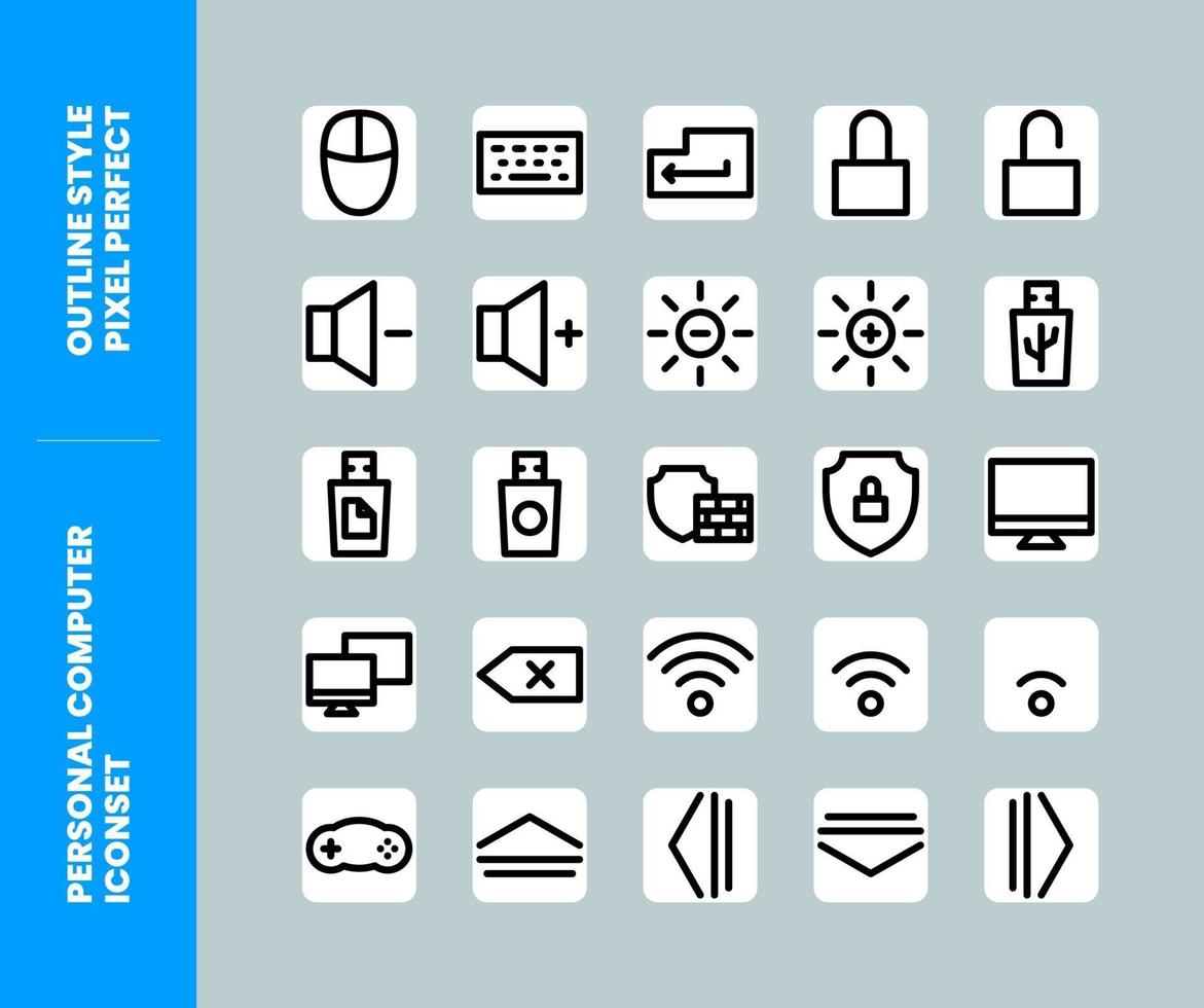 Personal Computer Icon Set Outline Style Pixel Perfect vector