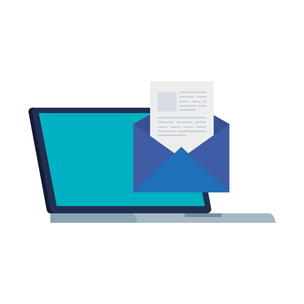 laptop computer with envelope isolated icon vector