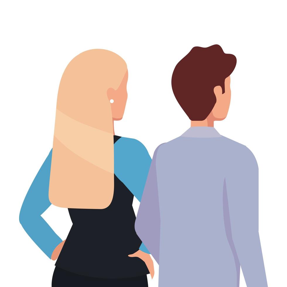 espalda, pareja de negocios, elegante, avatar, carácter vector