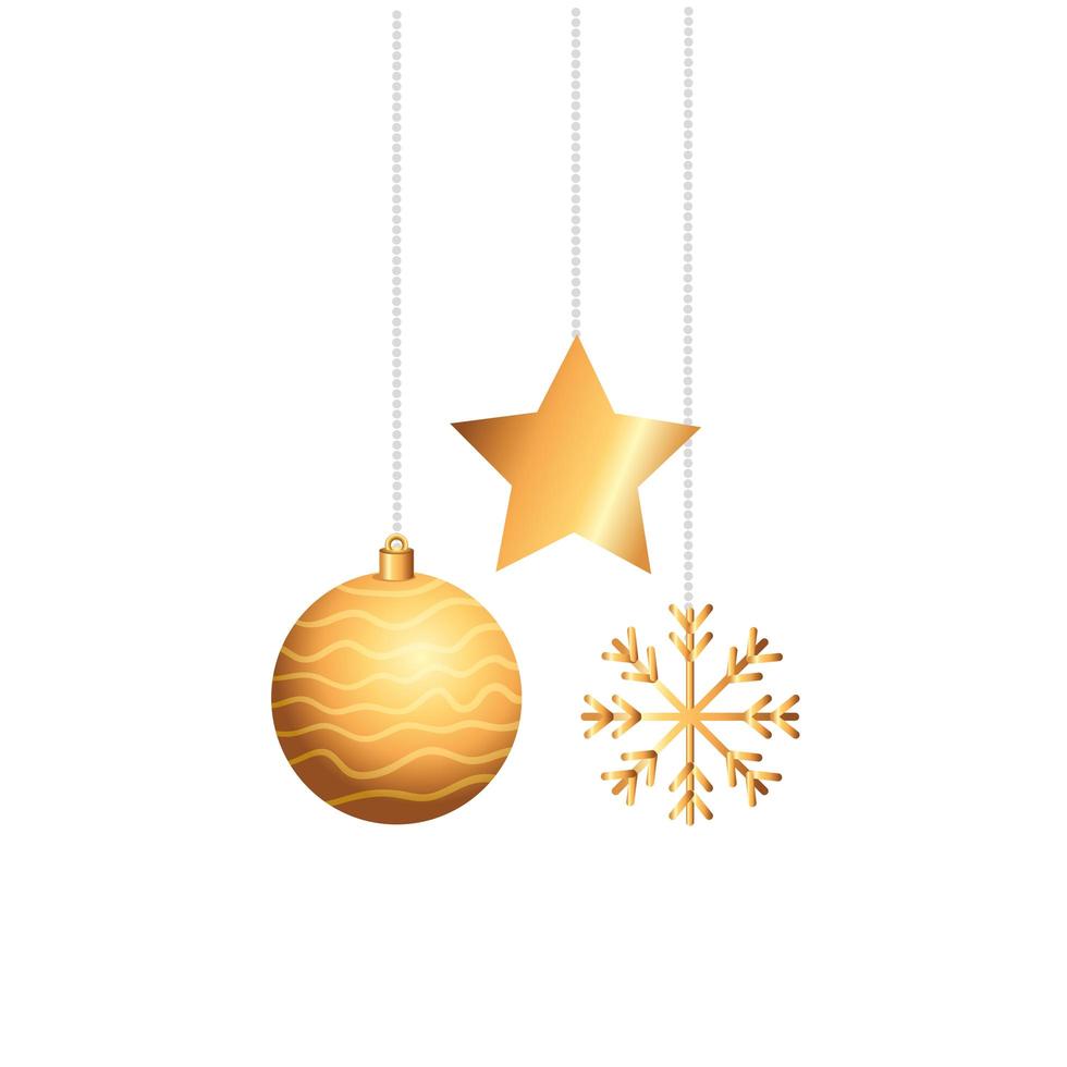 ball with star and snowflake christmas hanging vector