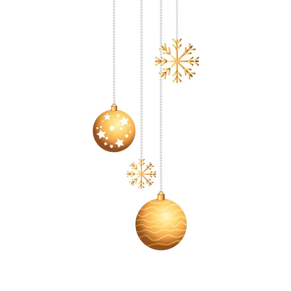 balls with snowflakes of christmas hanging vector