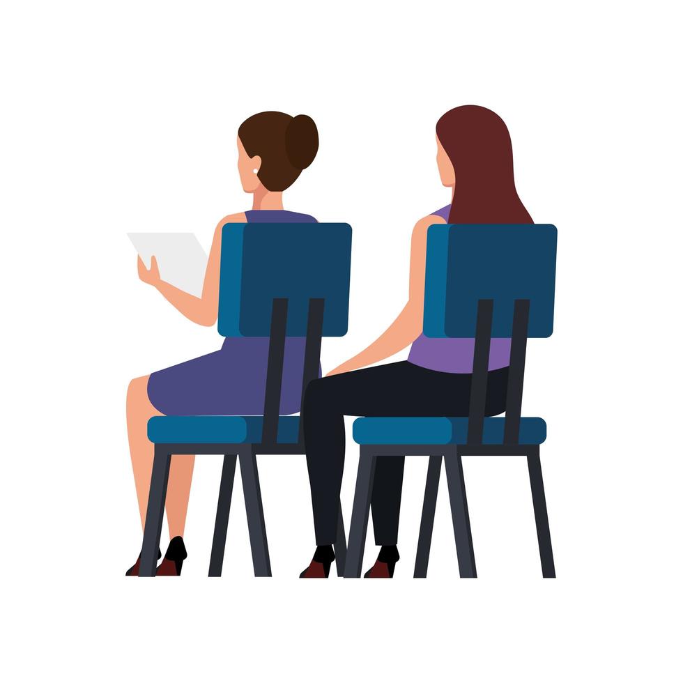 back business women sitting in chair isolated icon vector