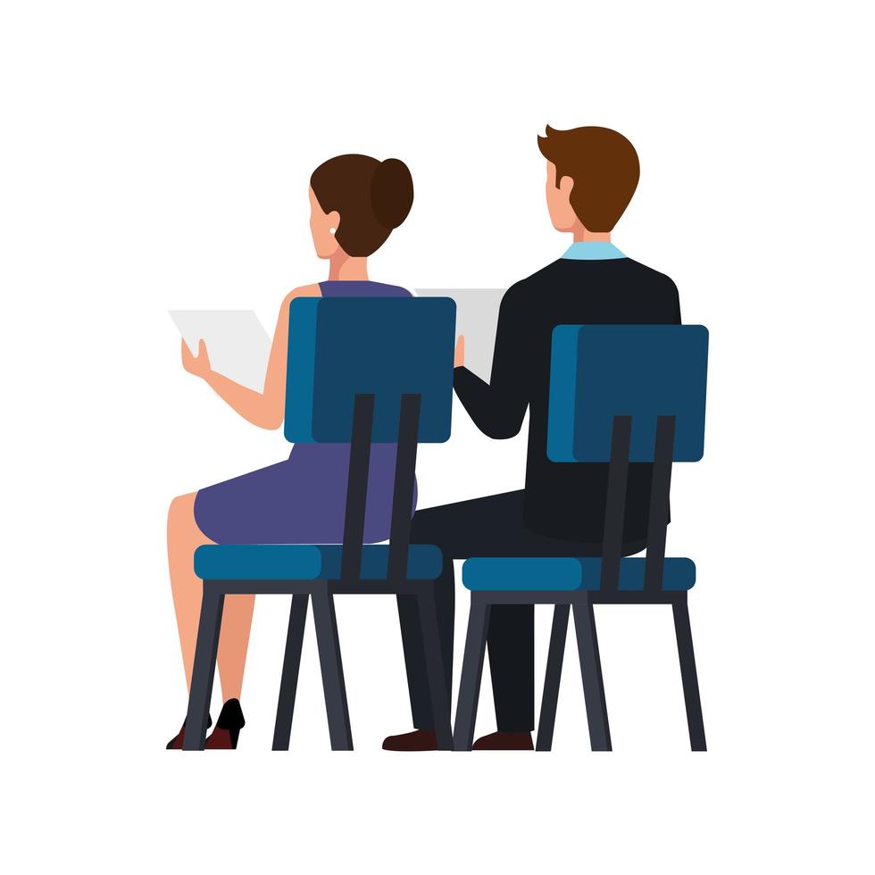 back business people sitting in chair isolated icon vector