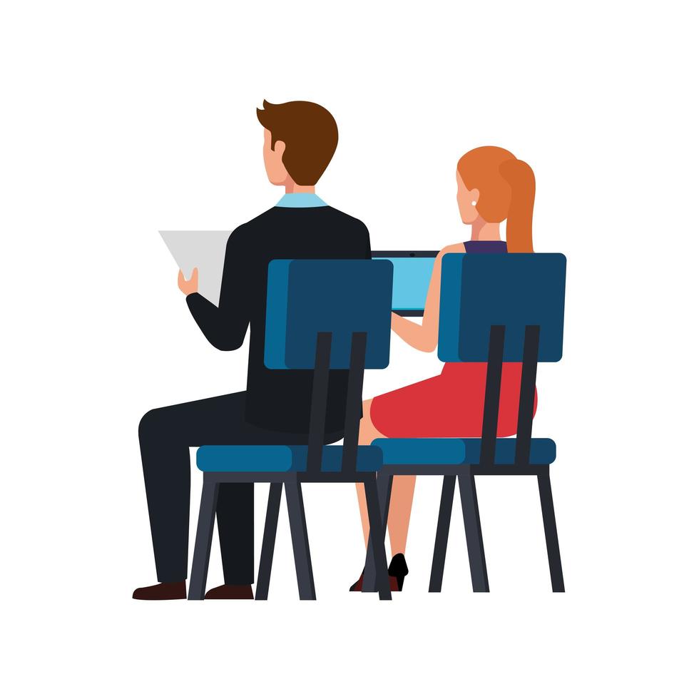 back business people sitting in chair isolated icon vector