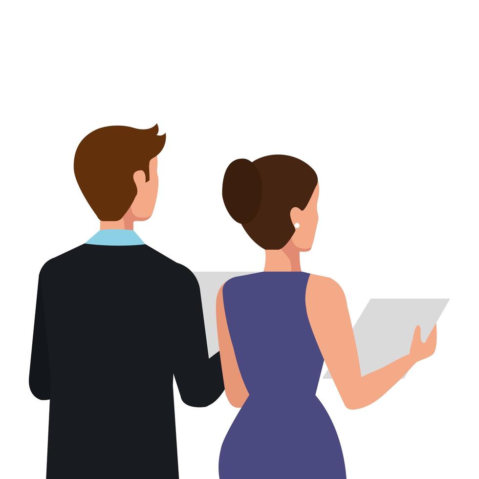 back business couple elegant avatar character vector