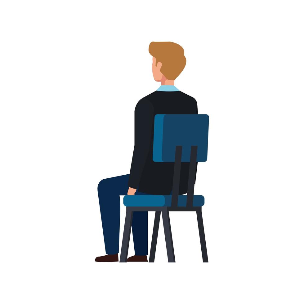 espalda, hombre de negocios, sentado, en, silla, aislado, icono vector