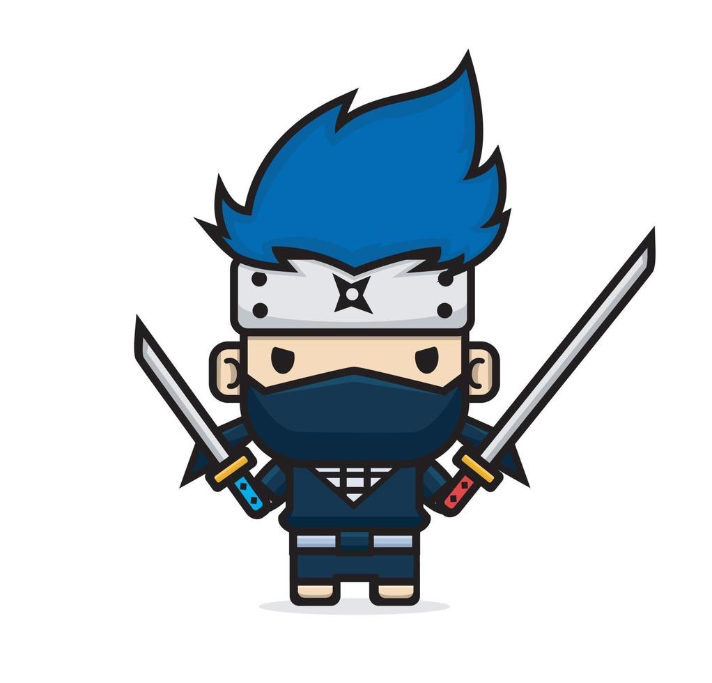 cute ninja holding katana sword vector