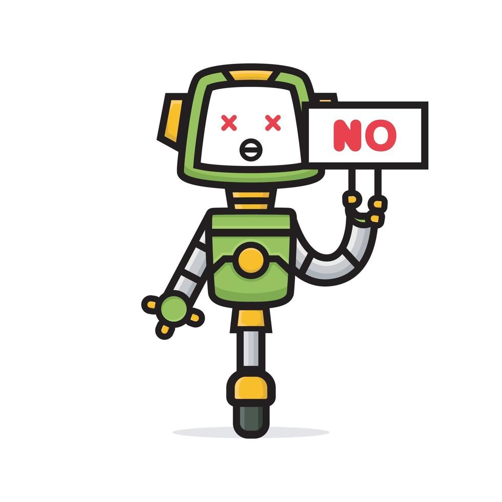 cartoon of cute robot holding sign board no vector